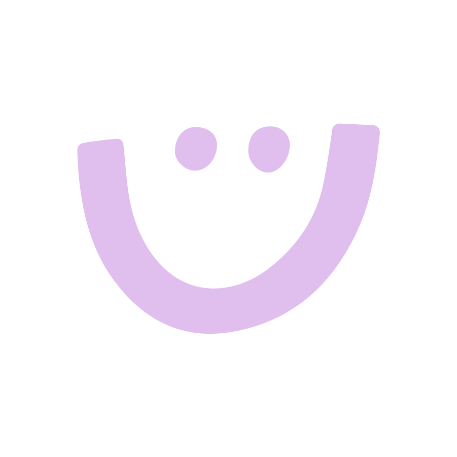 A purple hand drawn smiley face.